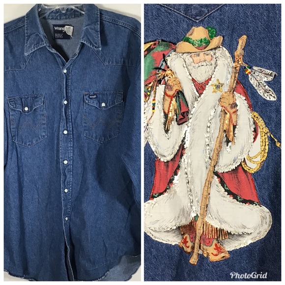 Vintage Wrangler Denim Western Santa Sheriff Shirt - Picture 1 of 8